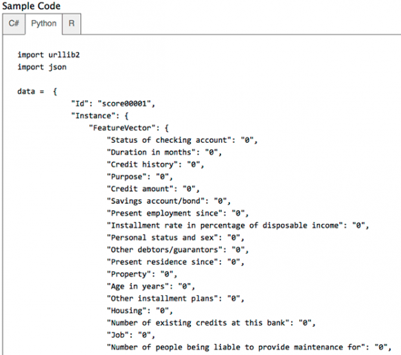 Azure ML API call code in Python